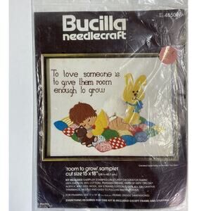 Vintage Bucilla Needlecraft Kit "Room to Grow Sampler" 48507 15x18 Child Teddy